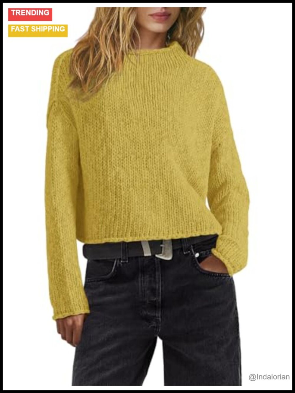 Womens Mock Neck Cropped Sweater Chunky Cable Knit Oversized Pullover